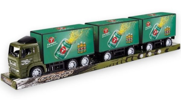 Camion Cu Remorca Tripla Si Containere, Cu Frictiune, Jucarie Interactiva Transport Marfa, Tir Lung Cu 3 Remorci Si Container Detasabil, Vehicul Transport Logistic Realist, Camion Mare 80CM, Pentru Copii 3+ Ani, Verde