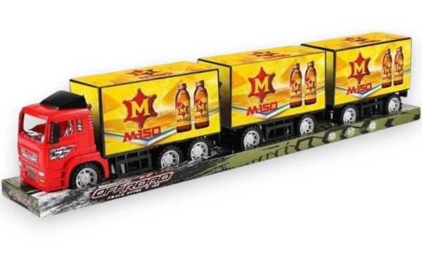 Camion Cu Remorca Tripla Si Containere, Cu Frictiune, Jucarie Interactiva Transport Marfa, Tir Lung Cu 3 Remorci Si Container Detasabil, Vehicul Transport Logistic Realist, Camion Mare 80CM, Pentru Copii 3+ Ani, Rosu