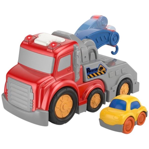 Camion Tractare Cu Frictiune Oraselul Agitat, Cu Lumini Si Sunete, Jucarie Interactiva Depanare Auto Copii, Masina De Remorcare Cu Brat Mobil Si Masinuta Inclusa, Vehicul Salvare, Pentru Copii 3+ Ani, Rosu