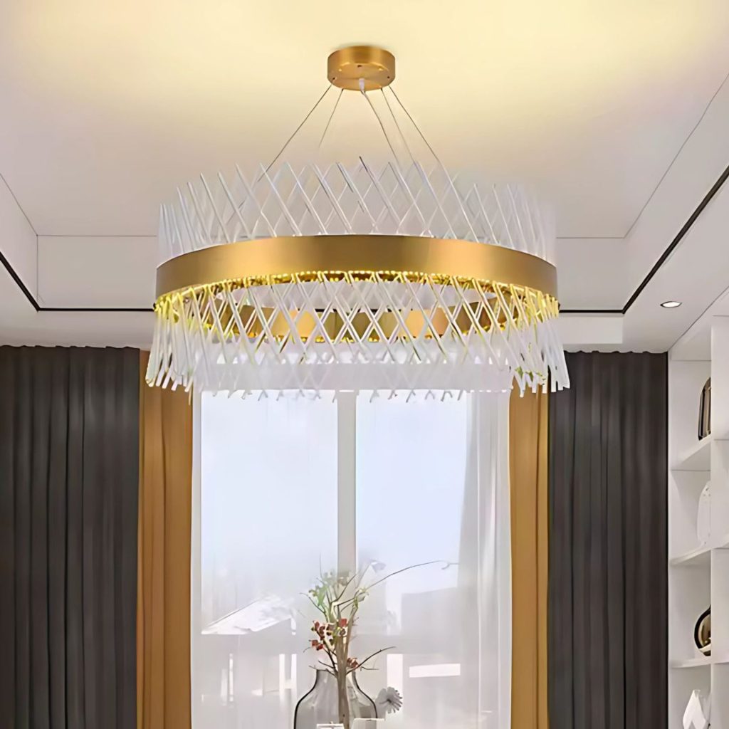 Candelabru Cristal ALHAMBRA Nobile, LED, 52W, Diametru 40cm, Lumina Calda/Rece/Neutra, Dimabil, Inaltime Reglabila, Auriu