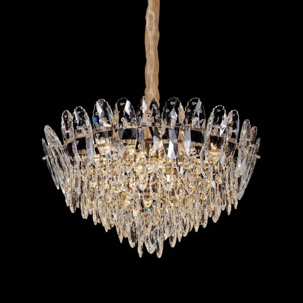 Candelabru Cristal, AURELIUS Magno, 11xE14, Diametru 60cm, Auriu Lucios, Inaltime Reglabila, Metal si Cristal