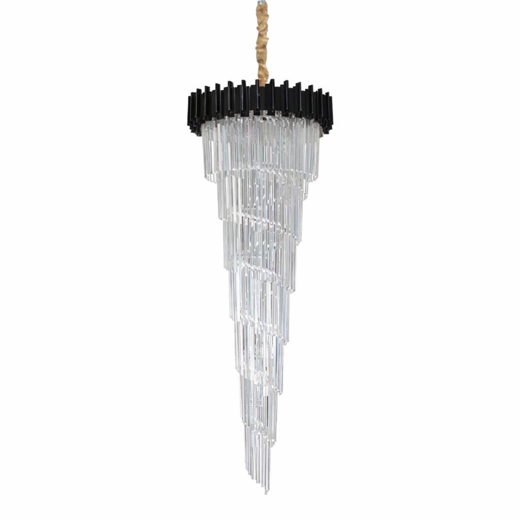 Candelabru Cristal CC110/600x1800BK , 28xE14, Diametru 60cm, Inaltime 180cm, Negru, Inaltime Reglabila, Design Elegant
