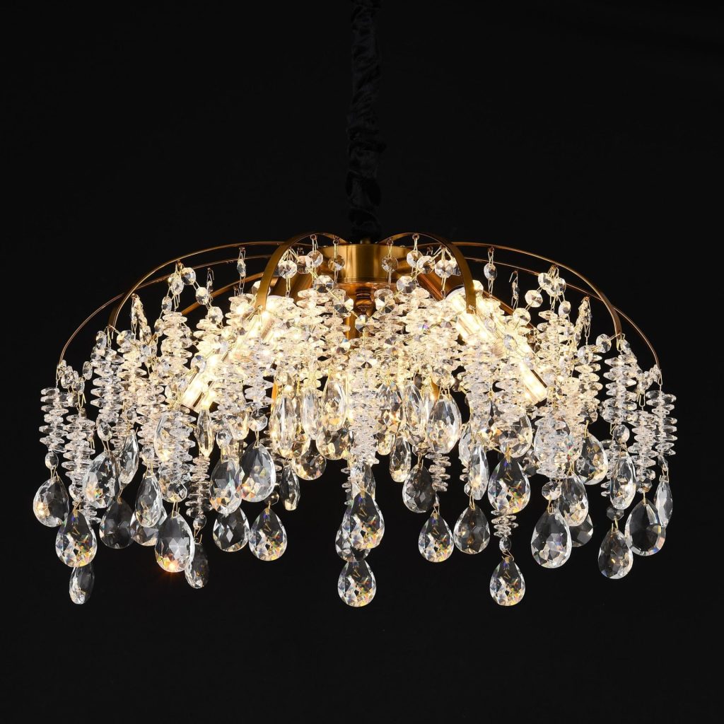Candelabru Cristal CC9321/5FGD, 5x E14, Diametru 50cm, Auriu