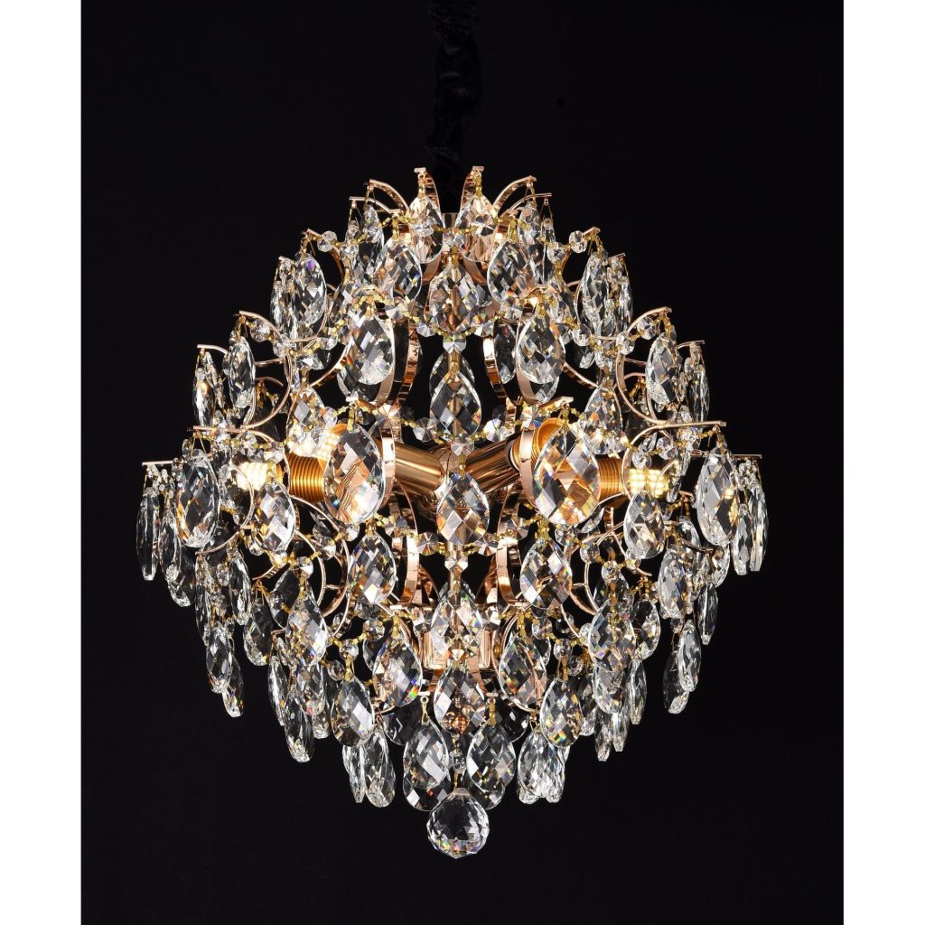Candelabru Cristal CRYSTARA Nobile, 5x E14, Diametru 40cm, Auriu Lucios