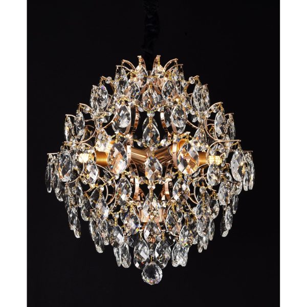Candelabru Cristal CRYSTARA Nobile, 5x E14, Diametru 40cm, Auriu Lucios