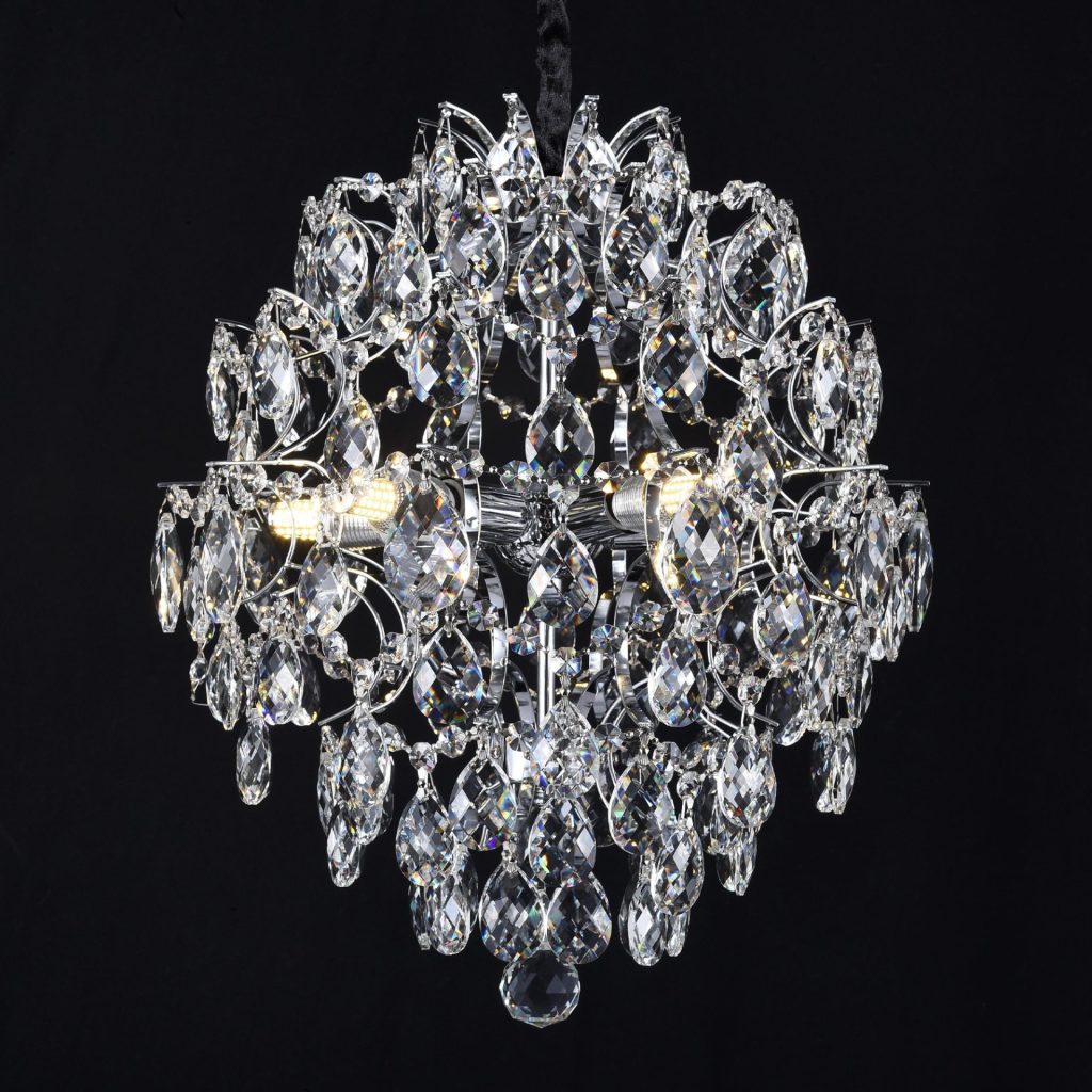 Candelabru Cristal CRYSTARA Nobile, 5x E14, Diametru 40cm, Crom Lucios