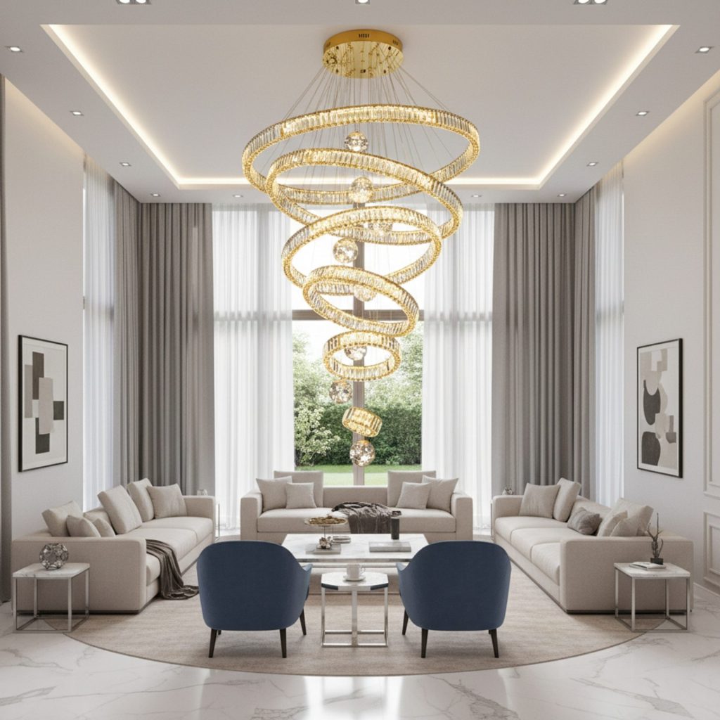 Candelabru Cristal cu Telecomanda KOLO Supremo, 120x350cm, Lumina Calda/Neutra/Rece, Auriu, Metal si Cristal