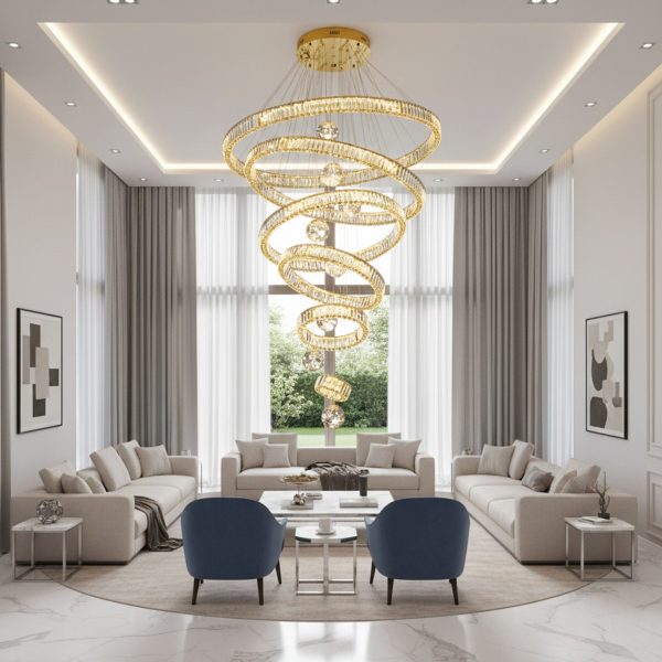 Candelabru Cristal cu Telecomanda KOLO Supremo, 120x350cm, Lumina Calda/Neutra/Rece, Auriu, Metal si Cristal