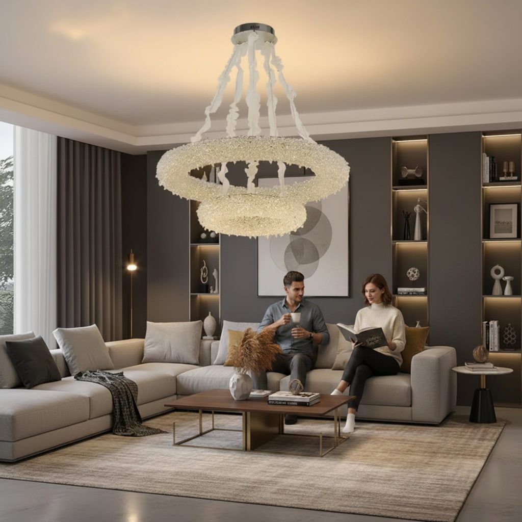 Candelabru Cristal cu Telecomanda, PRAGA Imperio, 78W, Diametru 71cm, Lumina Rece/Calda/Neutra, Auriu, Inaltime Reglabila