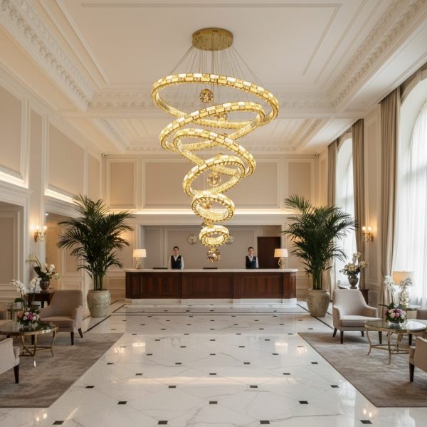 Candelabru Cristal cu Telecomanda RONDOS Supremo, 120x350cm, Lumina Calda/Neutra/Rece, Auriu, Metal si Cristal