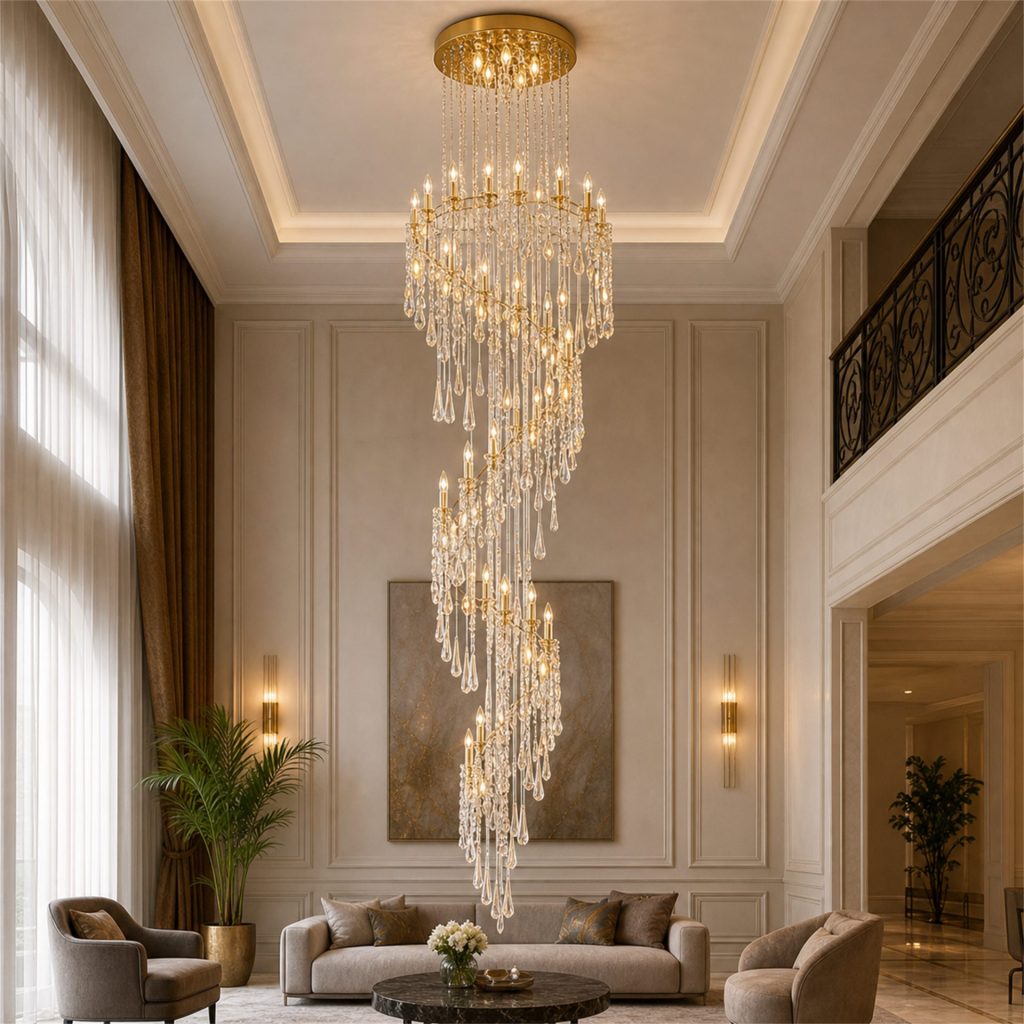 Candelabru Cristal FALL Regalis, 29xE14, D80 cm, Auriu, Metal si Cristal