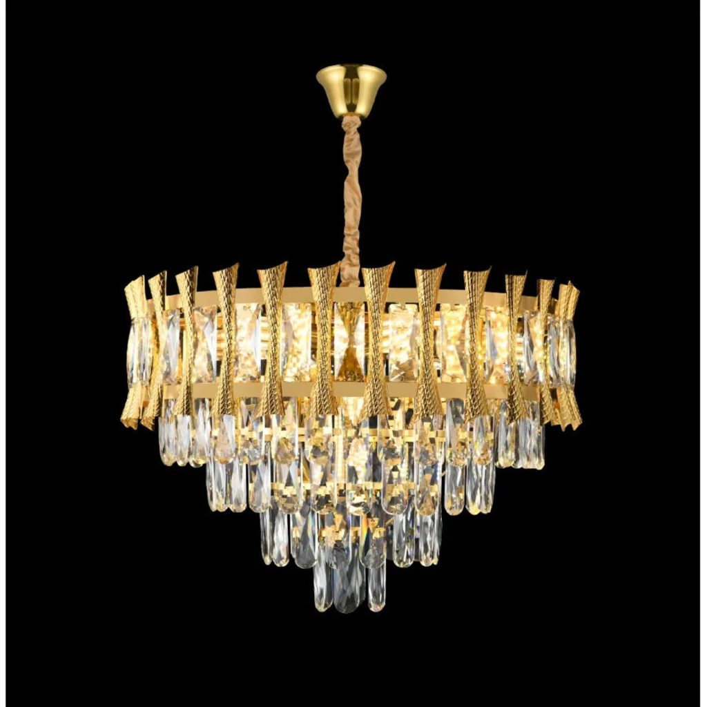 Candelabru Cristal HAMPTON Eleganza 8x E14, Diametru 49cm, Auriu Lucios, Inaltime Reglabila