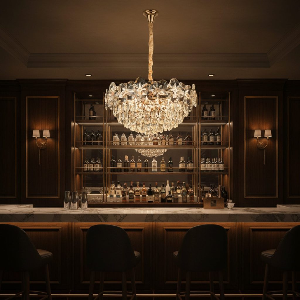 Candelabru Cristal JARDIN Magno 14xE14, Diametru 60cm, Inaltime 35cm, Auriu Lucios, Inaltime Reglabila, Design Elegant