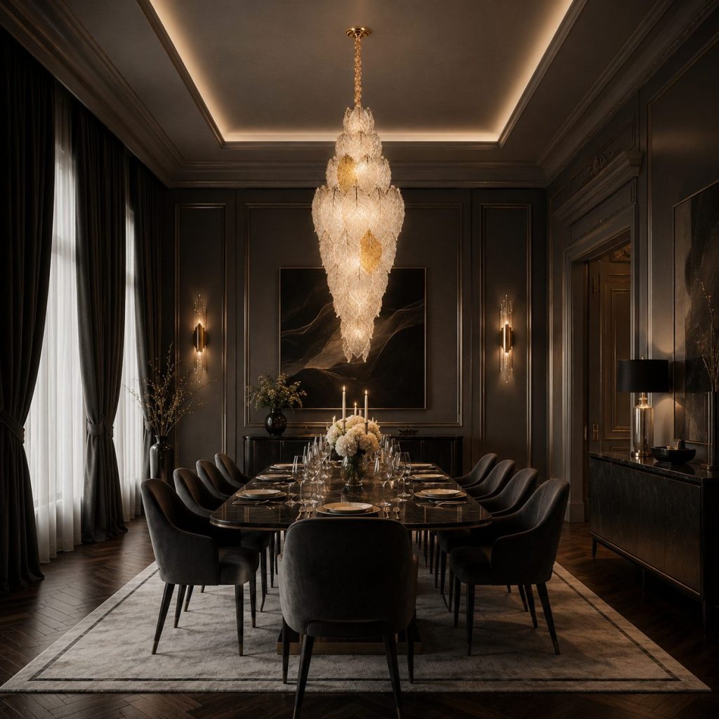 Candelabru Cristal LACE Supremo, Flippy, 26xE14, Diametru 60 cm, Inaltime 180 cm, Inaltime Reglabila, Auriu Lucios