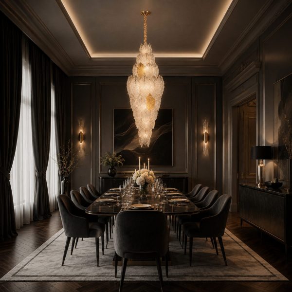 Candelabru Cristal LACE Supremo, Flippy, 26xE14, Diametru 60 cm, Inaltime 180 cm, Inaltime Reglabila, Auriu Lucios