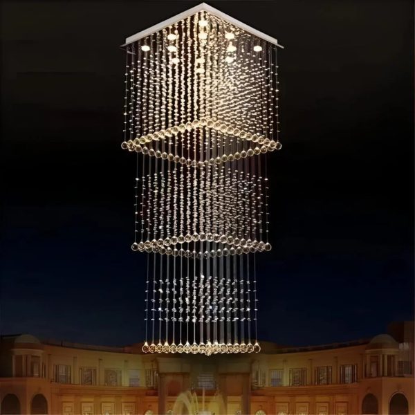Candelabru Cristal LED 80W PALATINA Auriu, Diametru 50cm, Inaltime 200cm, Model Scara