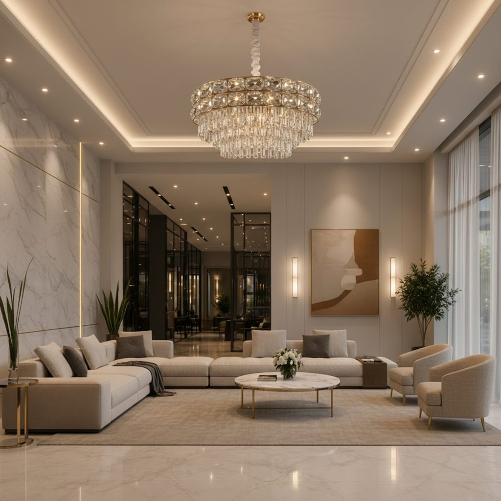 Candelabru Cristal LUCENT Regalis 22xE14, D80 cm, Auriu, Inaltime Reglabila, Metal si Cristal