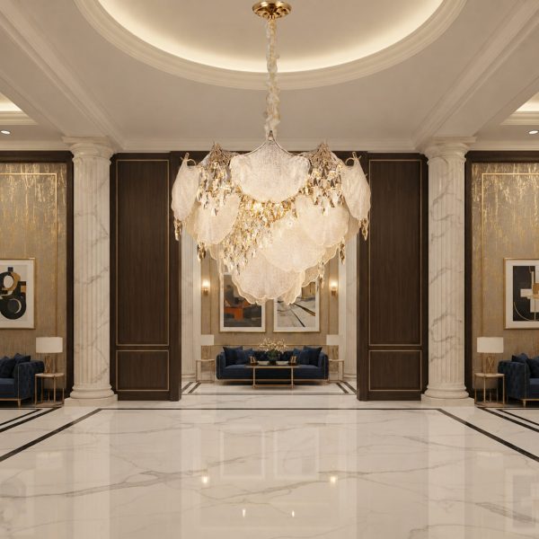 Candelabru Cristal LUXE Magno, 21xE14, Diametru 60cm, Inaltime 40cm, Auriu Lucios, Inaltime Reglabila, Design Elegant