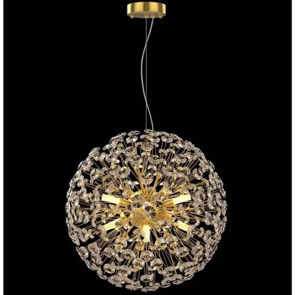Candelabru Cristal MINUET 8x G9, Diametru 40cm, Auriu Lucios, Inaltime Reglabila