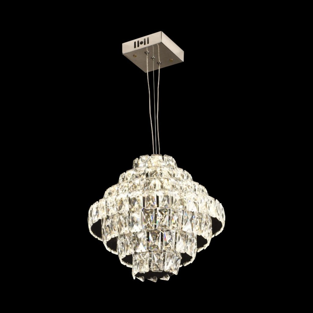 Candelabru Cristal Opal cu telecomanda, 60W, Diametru 35 cm, 3000K/4000/6000K, Crom Lucios, Inaltime Reglabila