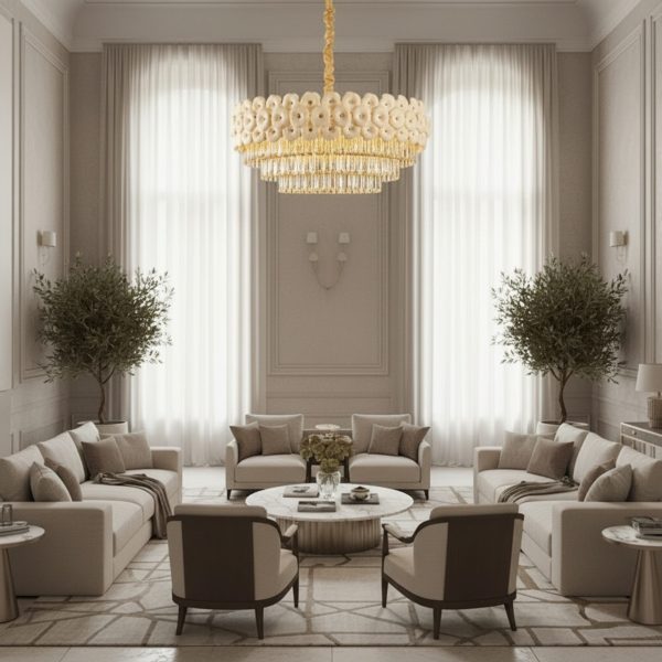 Candelabru Cristal PETAL Regalis 15xE14, D80 cm, Auriu, Inaltime Reglabila, Metal si Cristal