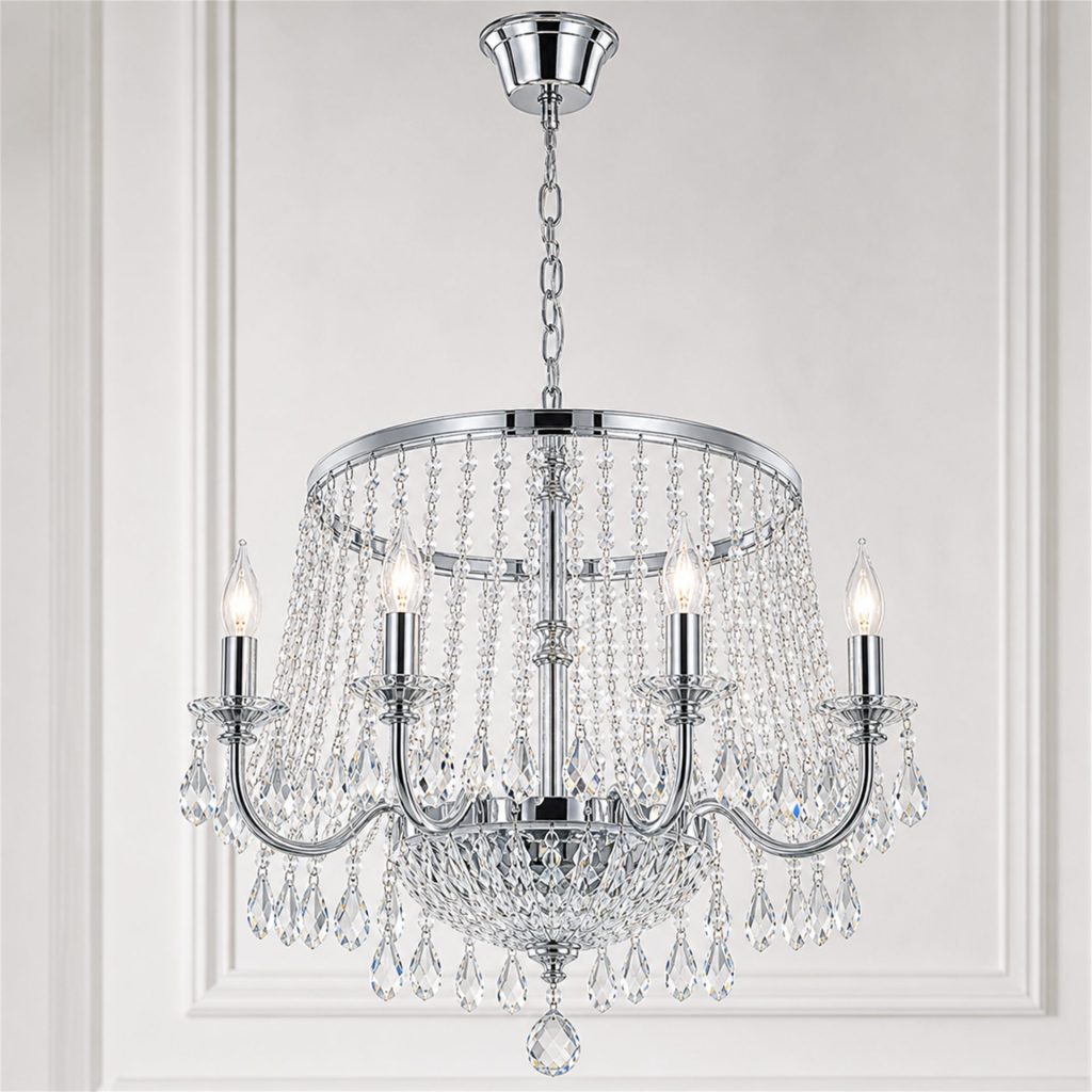 Candelabru Cristal PUBU Eleganza, 5x E14, Diametru 50cm, Crom