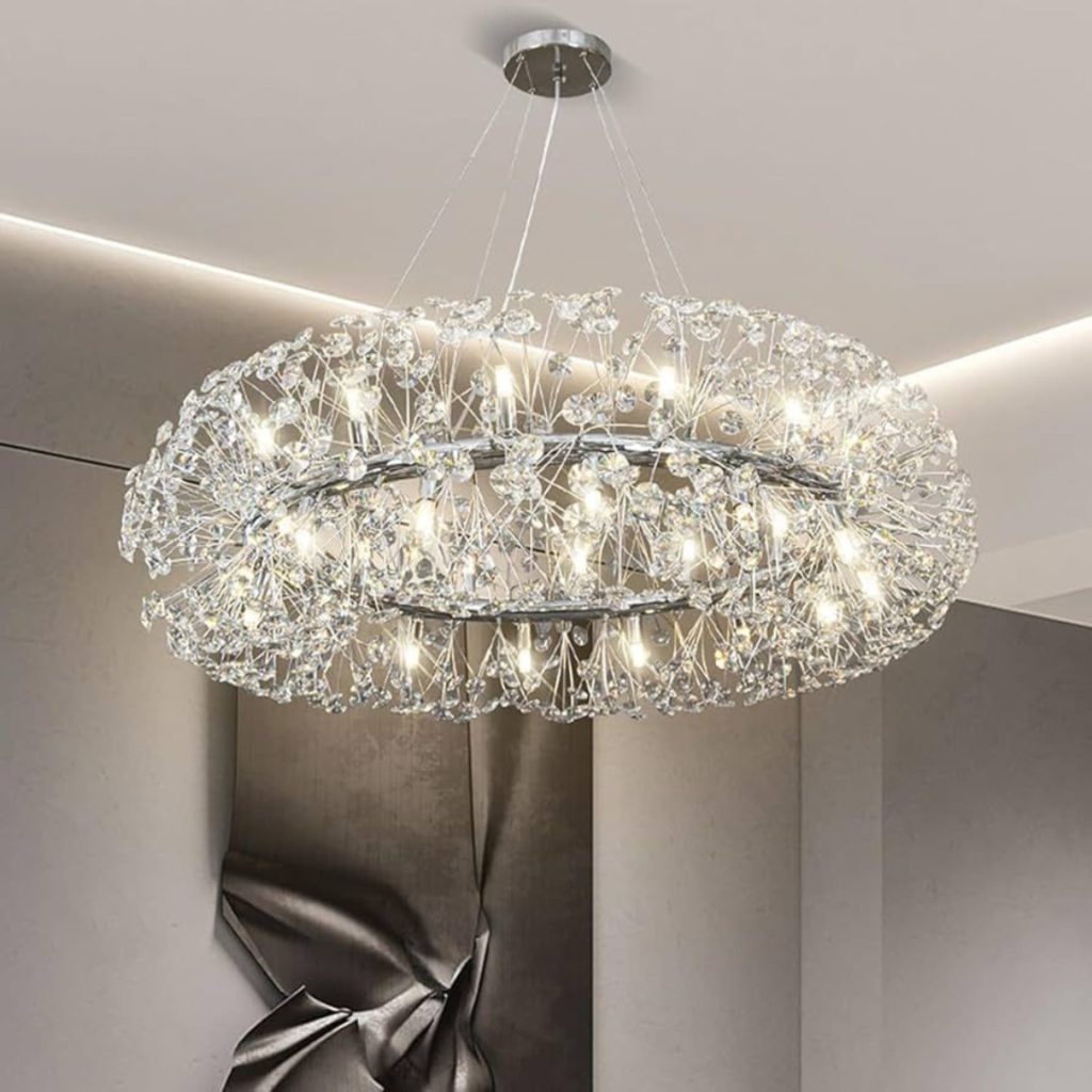 Candelabru Cristal SEGOVIA Magno 12x E14, Diametru 60cm, Crom Lucios, Inaltime Reglabila