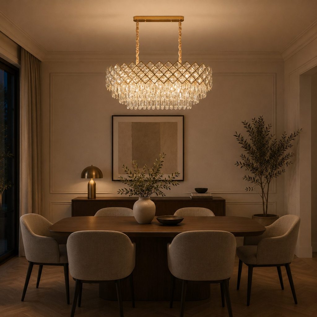 Candelabru Cristal VECTORIA Supremo, 8xE14, Diametru 75x39cm, Auriu, Inaltime Reglabila, Metal si Cristal