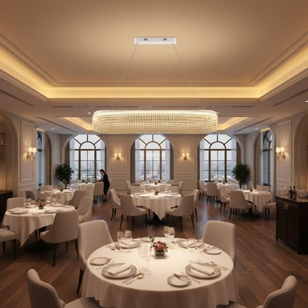Candelabru Cristal VOLNA Supremo, 128W, 100x30cm, Lumina Calda/Neutra/Rece, Alb, Metal si Cristal