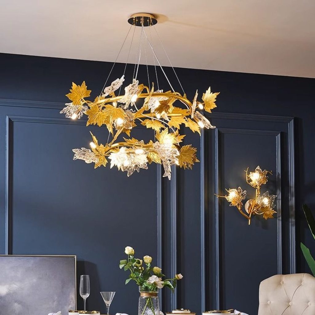 Candelabru Modern, LEAFORA Regalis, 2 cercuri, 12xE14, Diametru 80cm, Auriu, Inaltime Reglabila, Metal si Cristal
