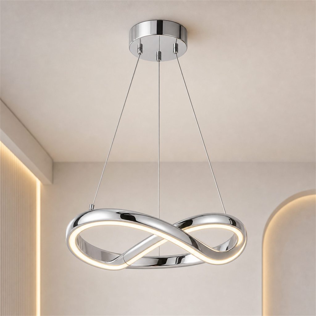 Candelabru Modern LED WELD Nobile, 18W, Lumina Calda 3000K, Diametru 40cm, Inaltime Reglabila, Crom Lucios