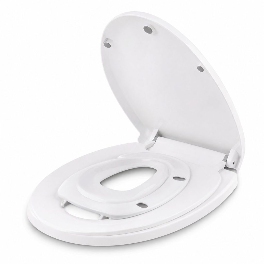 Capac de Toaleta cu Reductie 2 in 1, Flippy, pentru Copii si Adulti, Coborare Lenta si Silentioasa, Instalare Usoara, din PP5 , in Forma de U Patrat, Alb