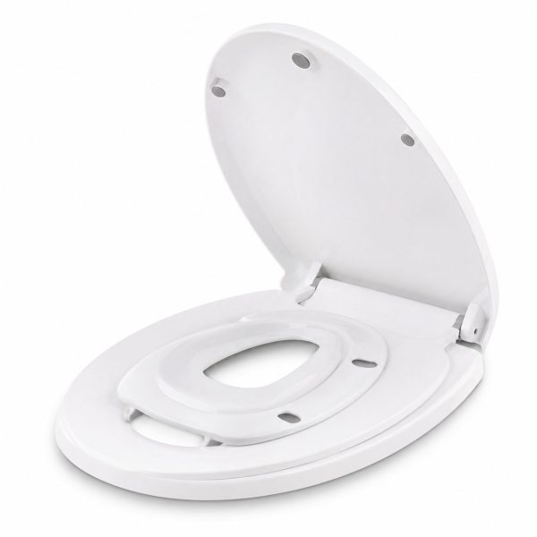 Capac de Toaleta cu Reductie 2 in 1, Flippy, pentru Copii si Adulti, Coborare Lenta si Silentioasa, Instalare Usoara, din PP5 , in Forma de U Patrat, Alb