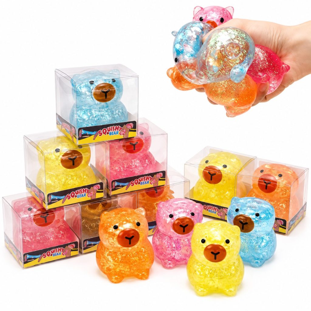 Jucarie Antistres Squishy, Flippy, Model Capybara cu Sclipici, Textura Moale, 3.5 x 3.6 x 4.5 cm, Multicolor