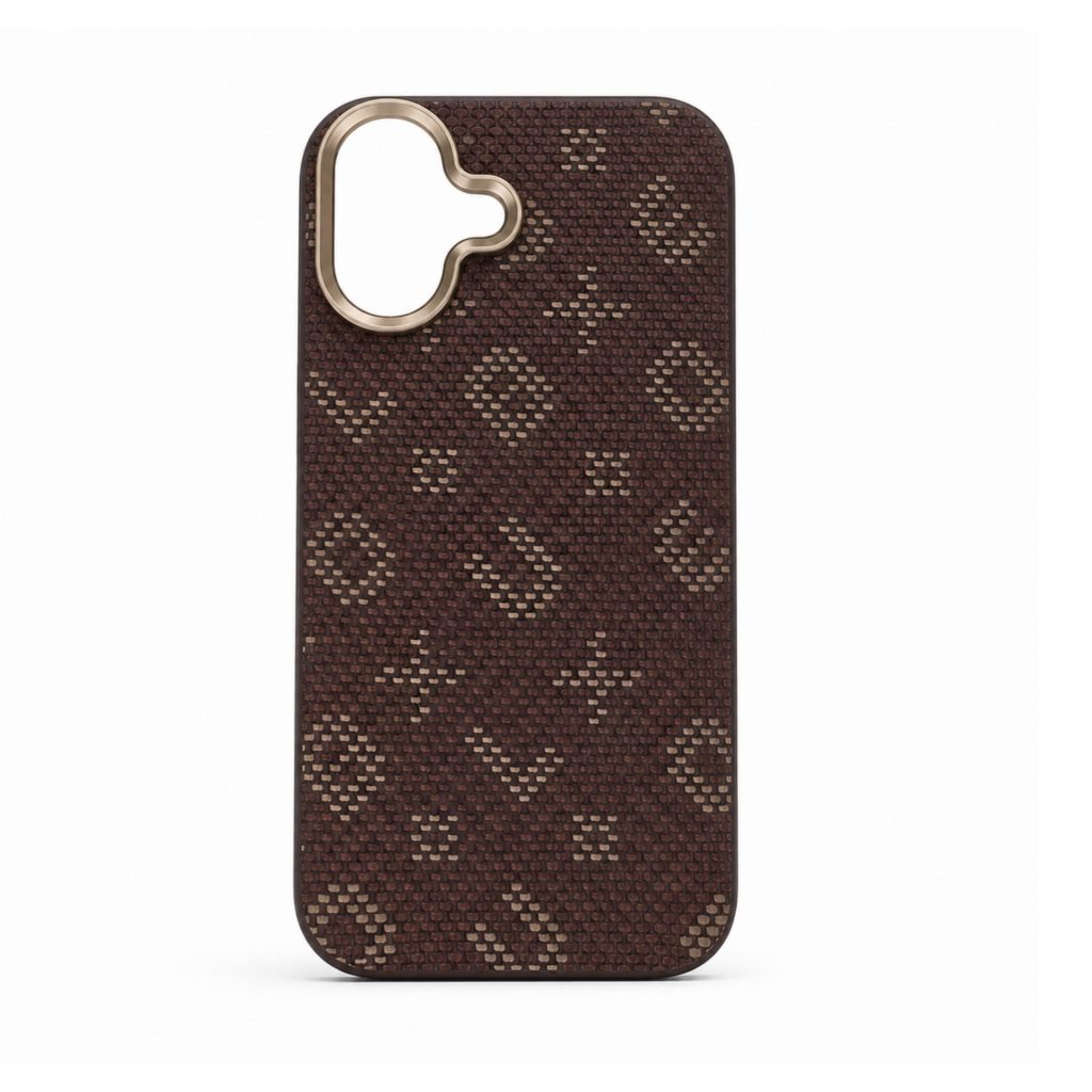 Carcasa Magnetica, Flippy, Compatibila Apple iPhone 16, din Fibra de Carbon, Litere Fosforescente, Maro