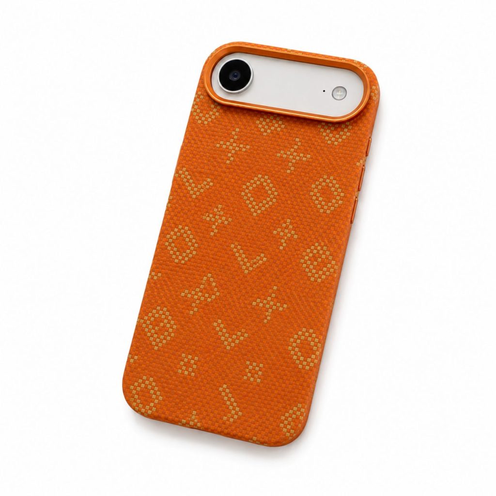 Carcasa Magnetica, Flippy, Compatibila Apple iPhone 17 Air, din Fibra de Carbon, Litere Fosforescente, Portocaliu