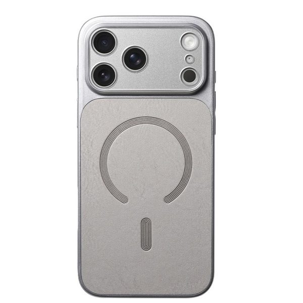 Carcasa Magnetica Mata, Flippy, Compatibila iPhone 17 Pro Max, din TPU/PC si Piele Ecologica, Argintiu