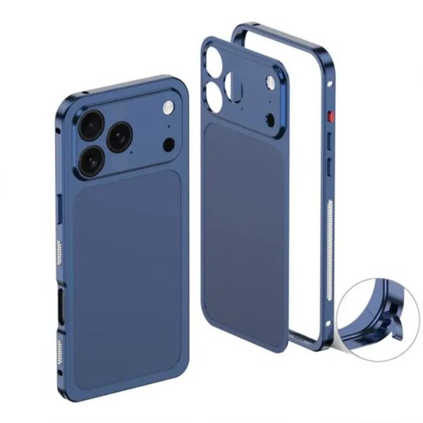 Carcasa Metalica, Flippy, Compatibila Apple iPhone 16 Pro Max, Creeaza Aspect de iPhone 17 Pro Max, Unibody Mat, Rezistenta la Zgarieturi, Albastru