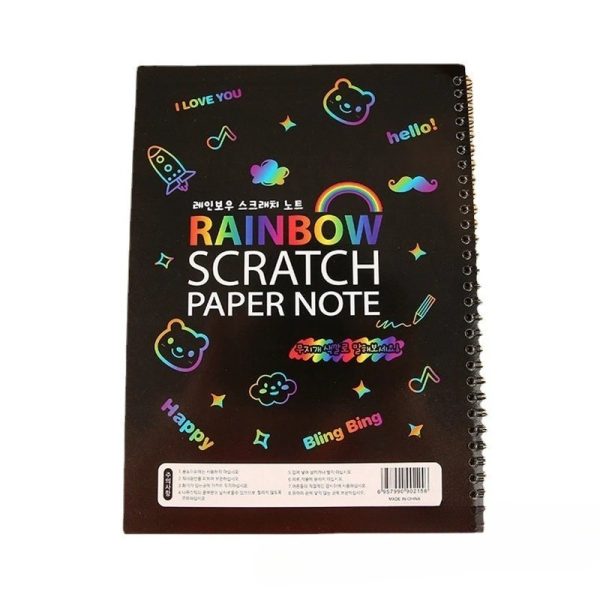 Caiet cu Foi de Hartie de Razuit, Flippy, cu Un Stilou din Bambus, pentru Desen, Curcubeu, 19 x 26 cm, Negru
