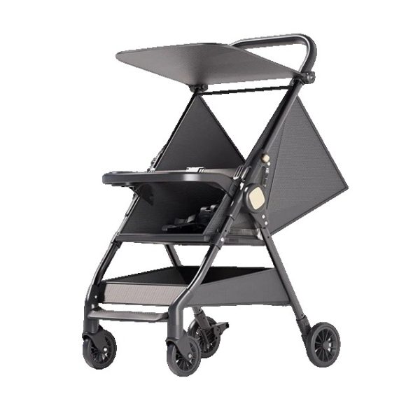 Carut Pliabil, Flippy, Usor, Compatibil cu Avionul, de Plimbat/Dormit, Parasolar, Cutie Depozitare, Tabla de Masa, 93 x 70 x 40 cm, Negru