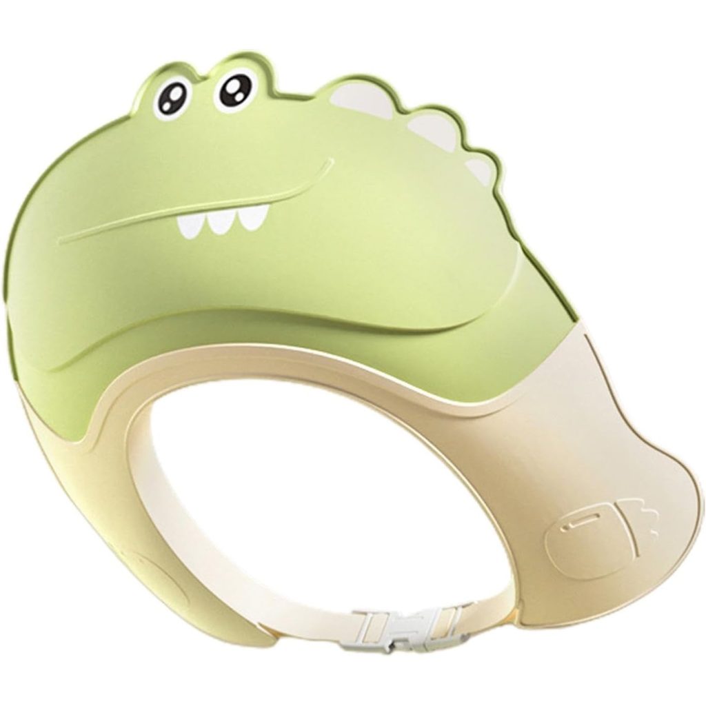 Casca de Dus, Flippy, Previne Scurgerea Apei si Samponului pe Fata, 0-12 Ani, Ajustabila, din TPE+PP, 20 x 23 cm, Model Crocodil, Verde