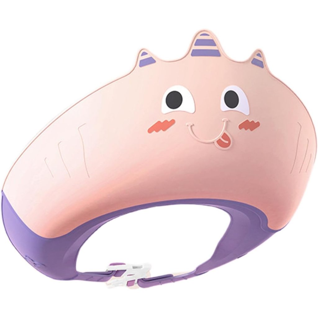 Casca de Dus, Flippy, Previne Scurgerea Apei si Samponului pe Fata, 0-12 Ani, Ajustabila, din TPE+PP, 20 x 23 cm, Model Unicorn, Roz/Mov