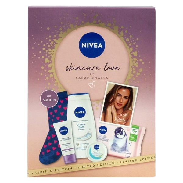 Caseta Cadou, Nivea, Gel de Dus 250, Cr50, Cr50, Serv25, Sosete Skin Care Love