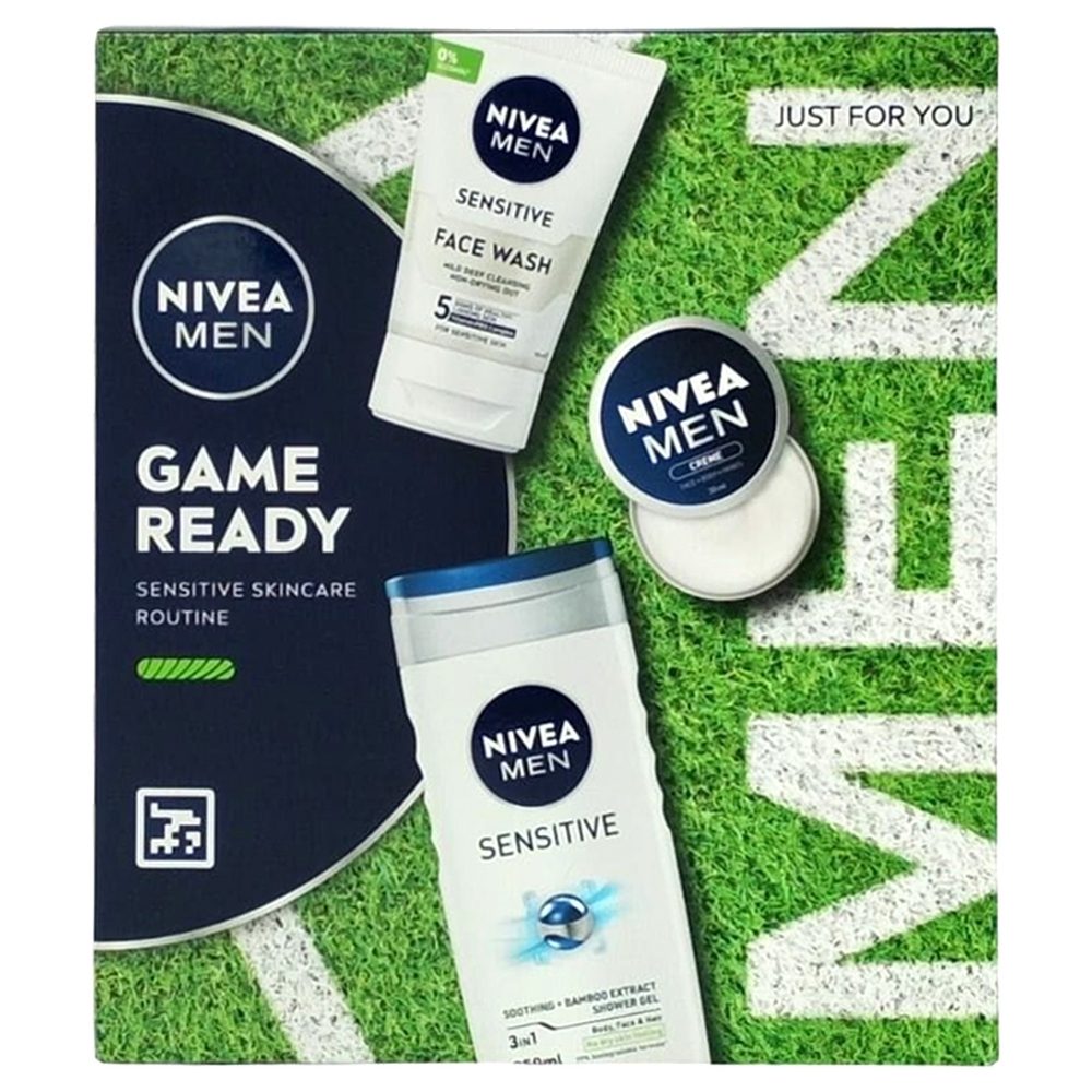 Caseta Cadou, Nivea, Gel de Dus 250, Facewash100, Cr30 Men Game Ready Sensitive