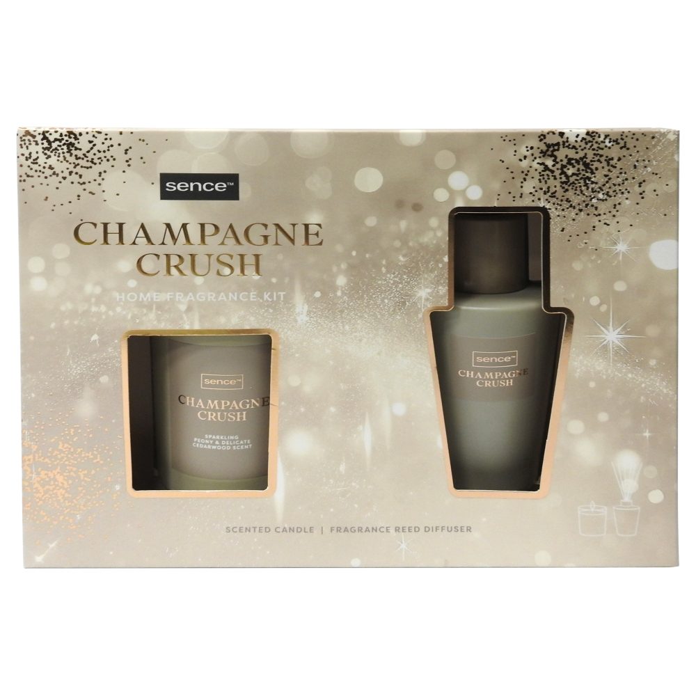 Caseta Cadou, Sence, Lumanare Parfumata 100 g, Difuzor Aroma 100 ml Champagne Crush