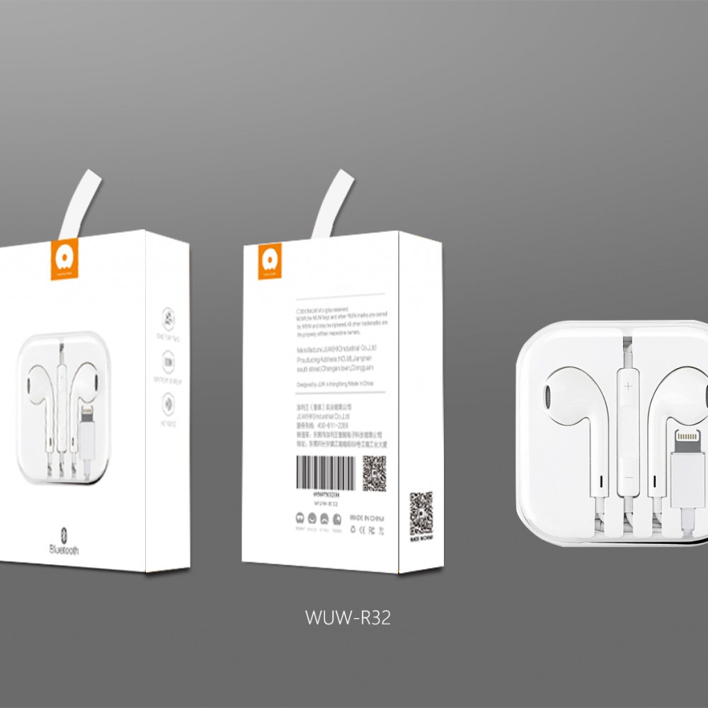 Casti Audio cu Microfon si cu Port Lightning WUW-R32 compatibile iPhone, Alb