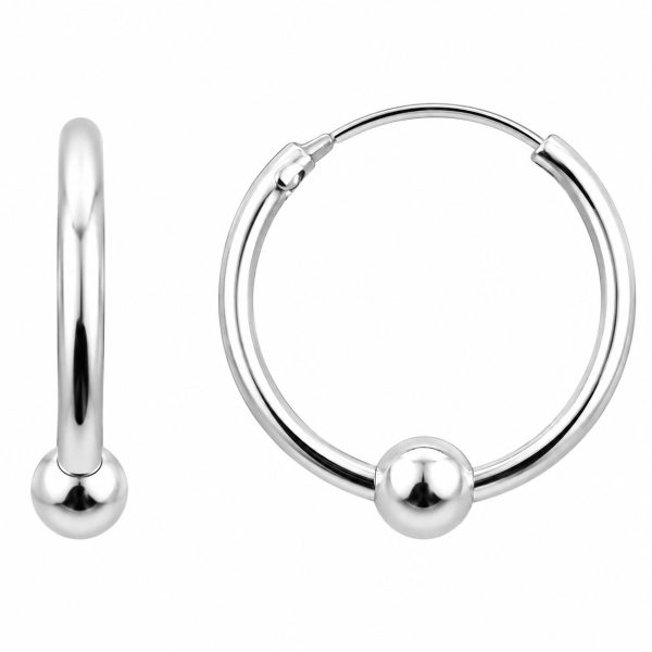 Cercei Damă din Argint 925, Jolie Silver, Model Creole 10 mm cu Biluță, Design Clasic și Elegant, Greutate 0.9 g, Argintiu