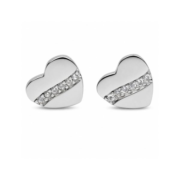 Cercei din Argint 925, Model Inima, Decor cu Minizirconii Stralucitoare, Greutate 1.7 g, Argintiu