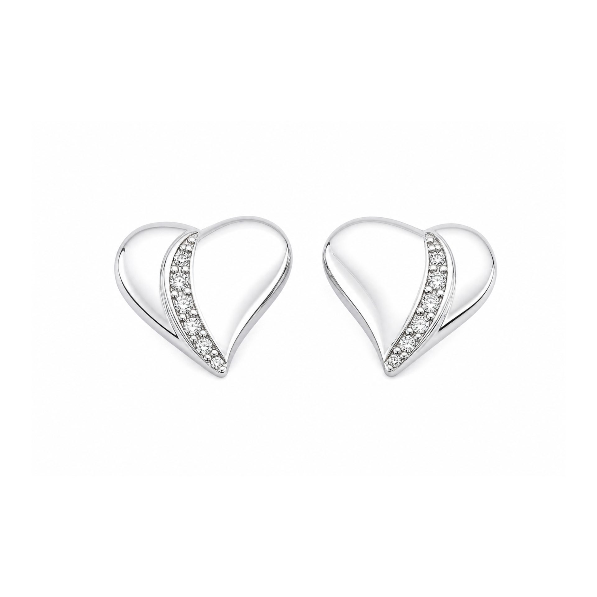 Cercei Tip Stud din Argint 925, Model Inima, Suprafata Decorata cu Zirconii Stralucitoare, Greutate 1.3 g, Argintiu