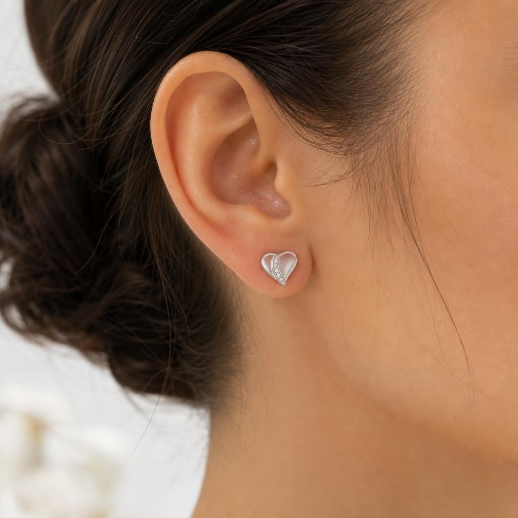 Cercei Tip Stud din Argint 925, Model Inima, Suprafata Decorata cu Zirconii Stralucitoare, Greutate 1.3 g, Argintiu - Image 3